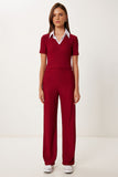 Bordo Polo Yaka Esnek Fitilli Örme Takım ZH00054