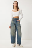 Mavi Yüksek Bel Soluk Efektli Baggy Jeans UT00027