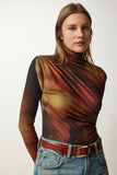 Kahverengi Drapeli Dik Yaka Sandy Bluz FF00138