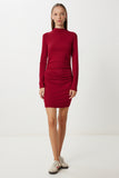 Bordo Büzgülü Esnek Mini Örme Elbise UB00474
