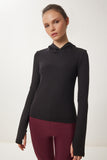 Siyah Parmak Ve Sırt Cut Out Detaylı Kapüşonlu Sweatshirt VX00004