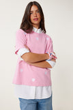 Pembe Kalp Nakışlı Pamuklu Örme T-Shirt AN00244