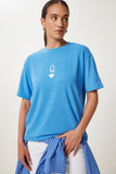 Gök Mavi Baskılı Oversize Örme T-Shirt AN00245