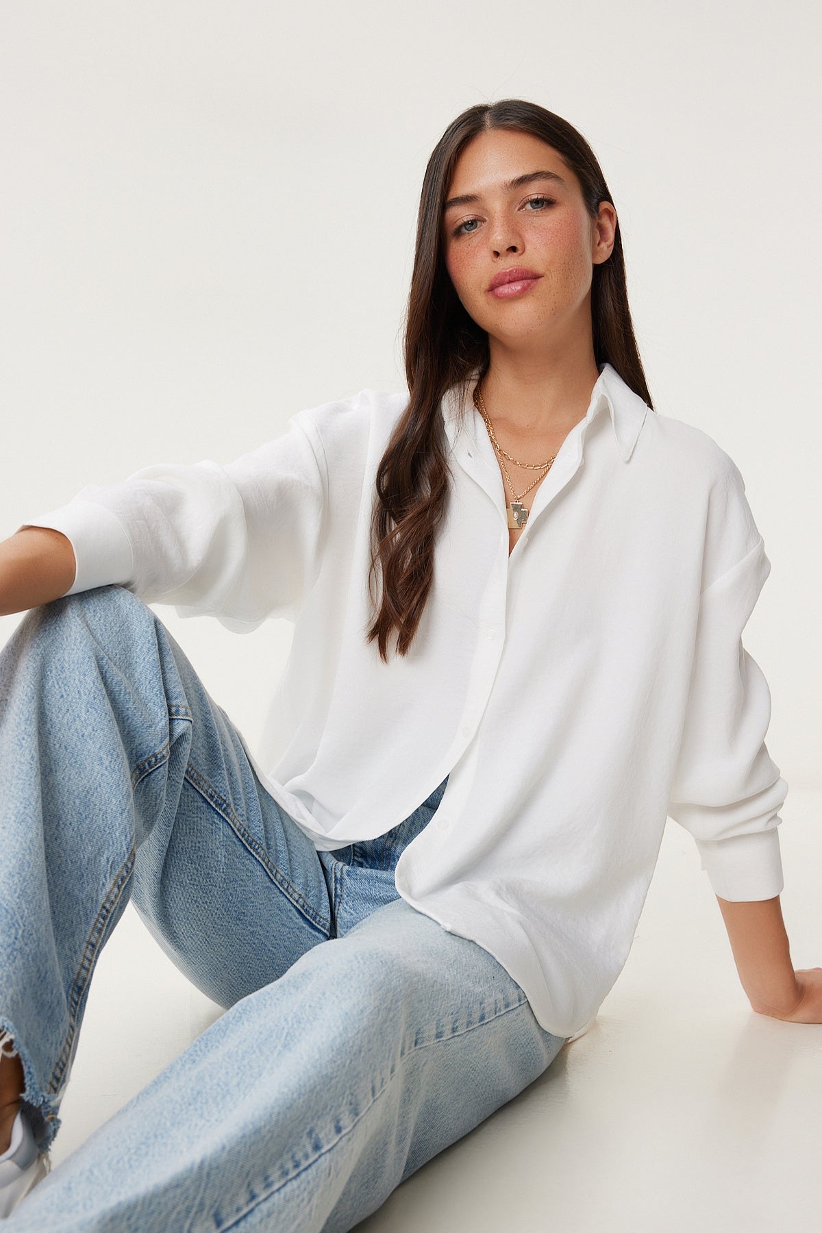 Ekru Oversize Keten Gömlek PB00052