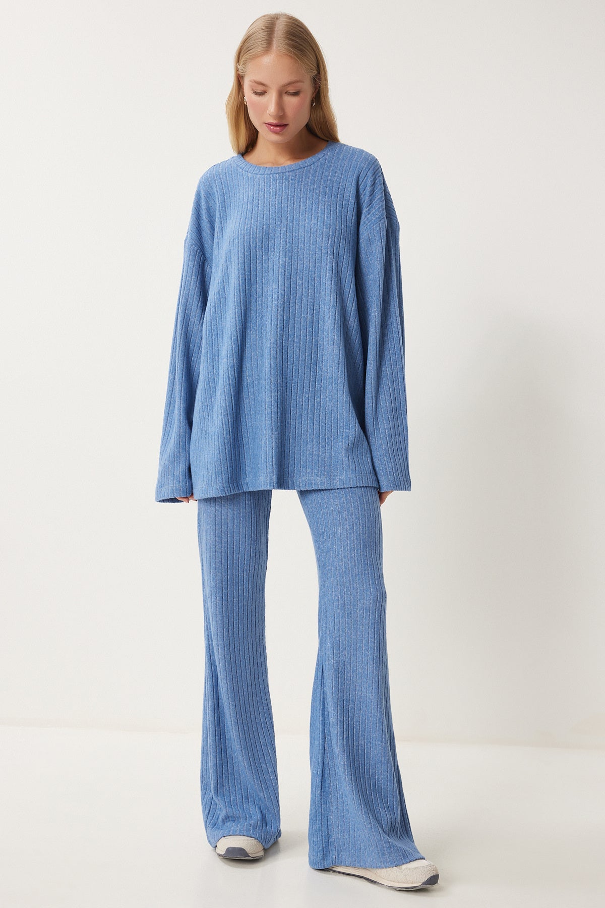 Mavi Rahat Fitilli Örme Bluz Pantolon Takım RG00047