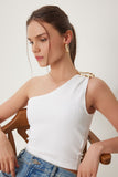 Kemik Tek Omuz Tokalı Fitilli Crop Bluz KH00096
