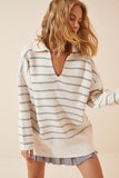Gri Ekru Polo Yaka Oversize Triko Kazak  US00703