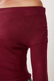 Bordo Büzgülü Kayık Yaka Crop Bluz UB00422