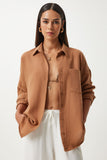 Taba Oversize Keten Ayrobin Gömlek DD01222