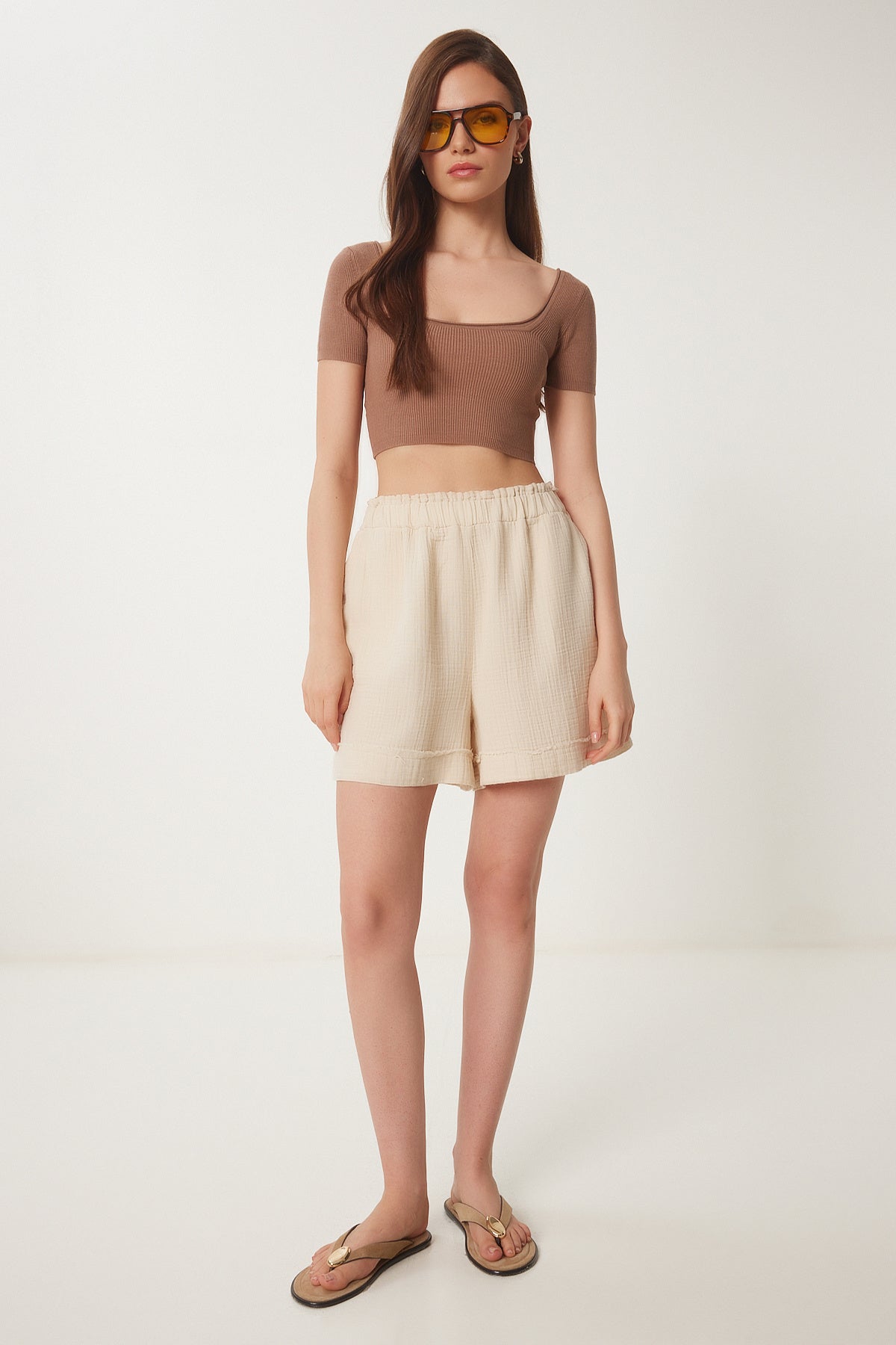 Krem Cepli Müslin Şort RG00054