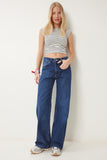 Mavi Geniş Paça Yıkamalı Jeans US00960