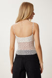 Krem Puantiyeli Askılı Crop Tül Bluz UB00392