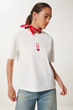 Ekru Baskılı Oversize Örme T-Shirt AN00245