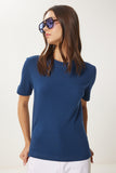 Kobalt Mavi Pamuklu Basic Örme T-Shirt AG00001