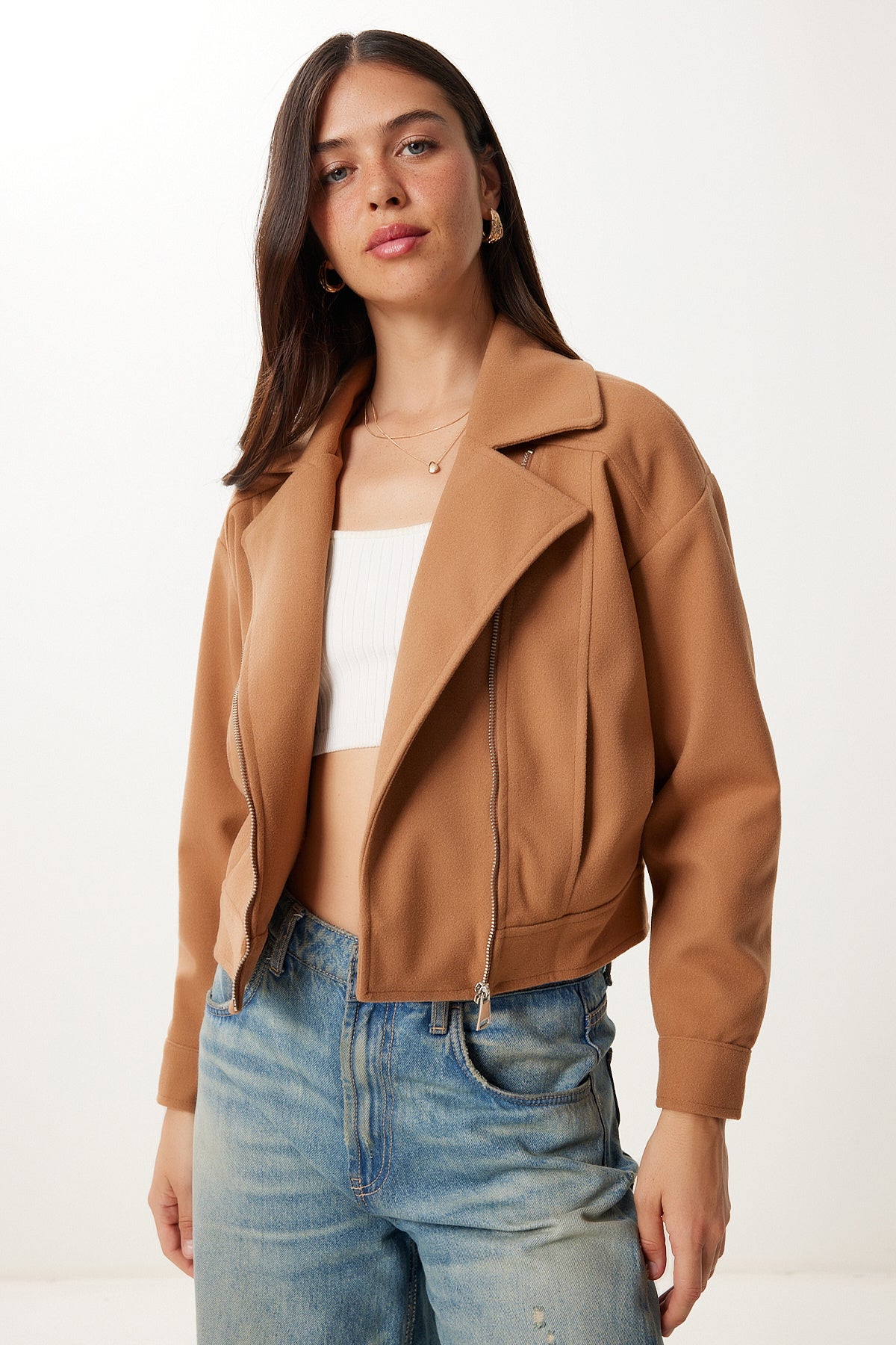 Camel Cepli Kısa Kaşe Ceket DD01372