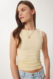Sarı Büzgü Detaylı Örme Bluz HF00466
