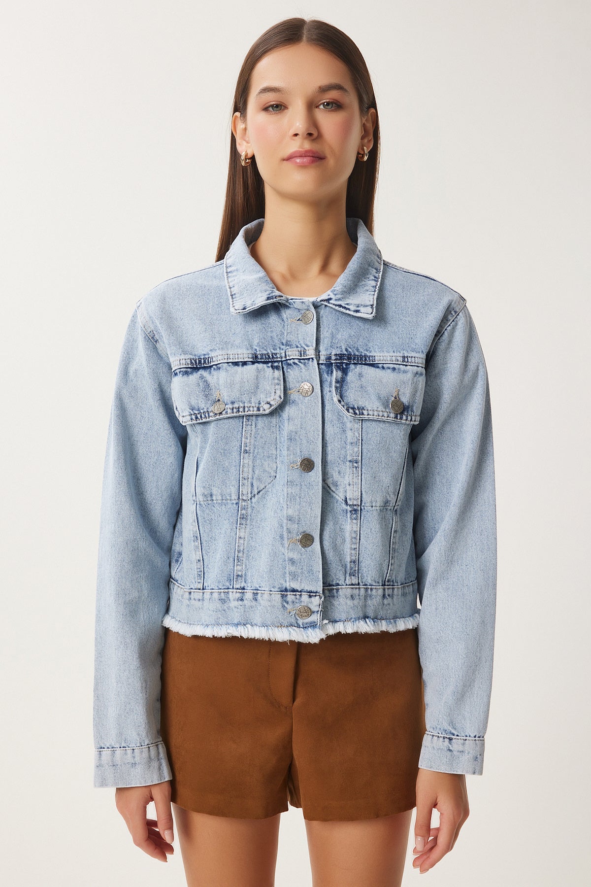 Açık Mavi Püskül Detaylı Denim Ceket AN00218