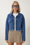 Mavi Püskül Detaylı Denim Crop Ceket AN00214