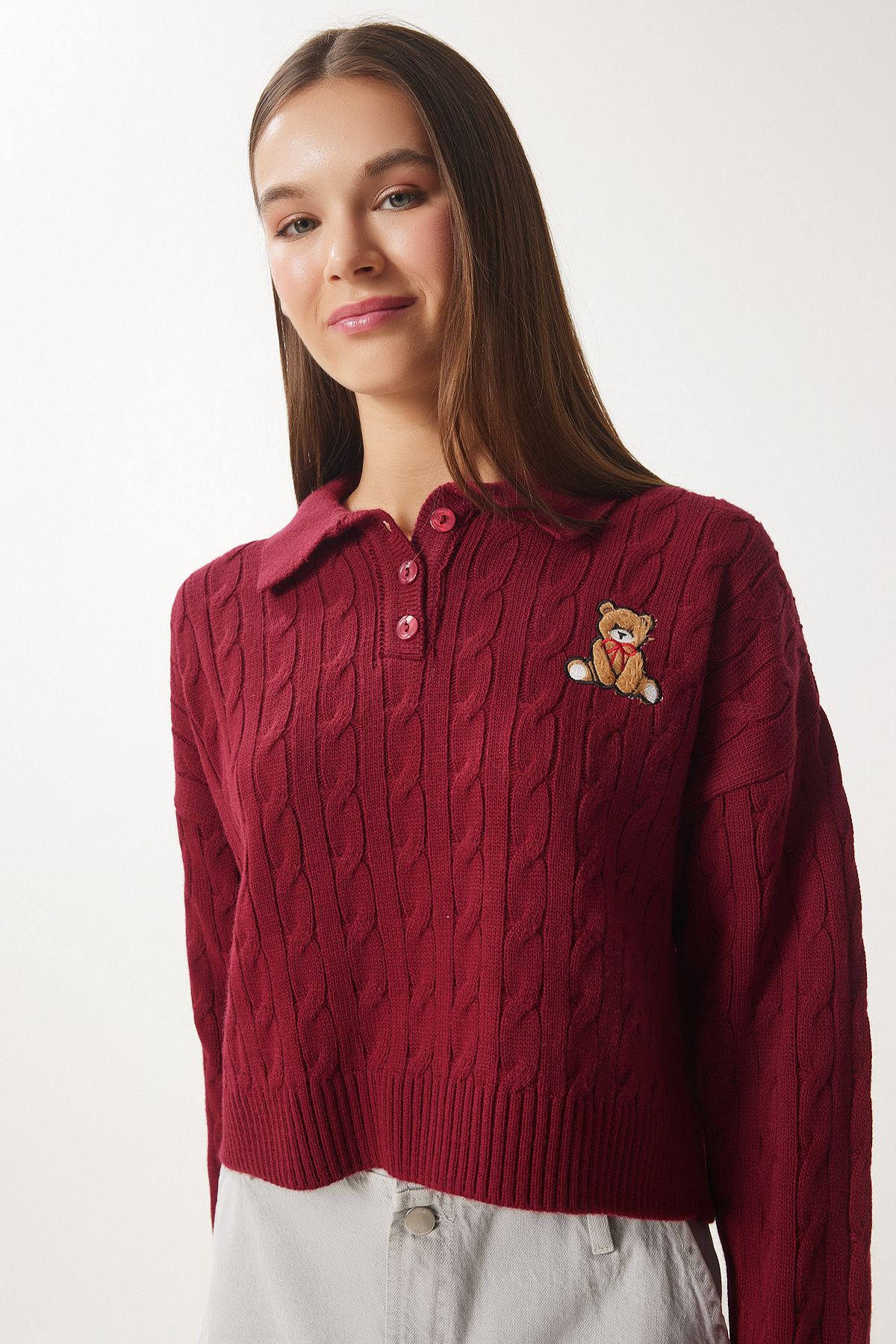 Bordo Motifli Triko Kazak ZH00043