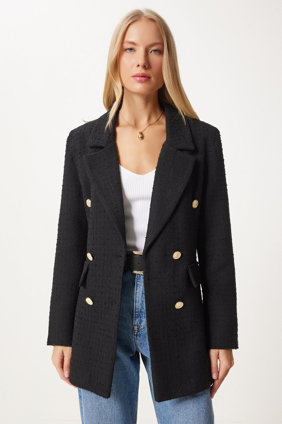 Siyah Düğmeli Blazer Tüvit Ceket WF00004