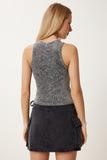 Siyah Halter Yaka Yıkamalı Fitilli Örme Bluz NS00437