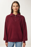 Bordo Fermuarlı Yaka Basic Triko Kazak PF00007
