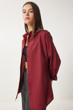 Bordo Oversize Uzun Basic Gömlek  DD00842
