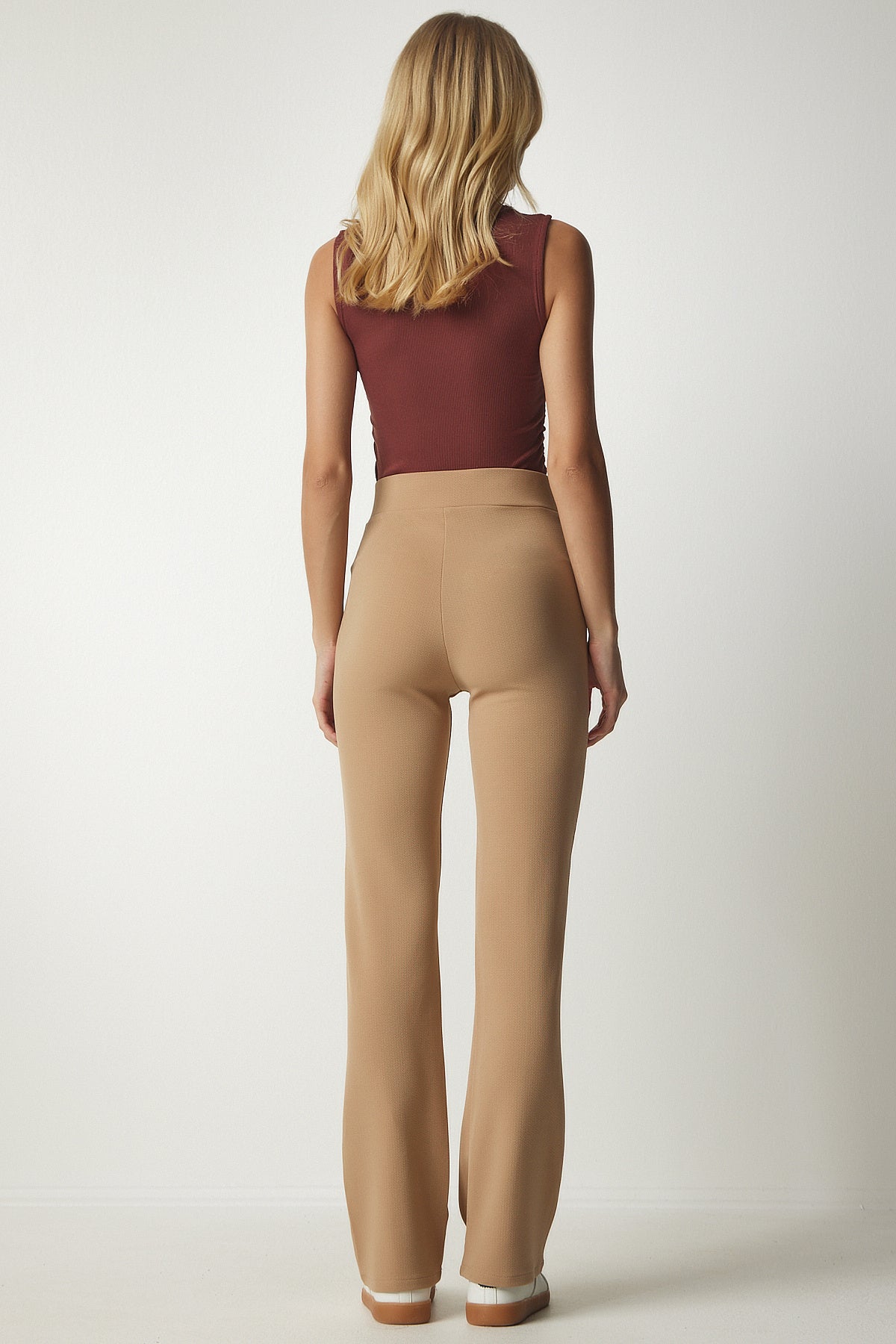 Camel Yüksek Bel Likralı Rahat Örme Pantolon  RV00090