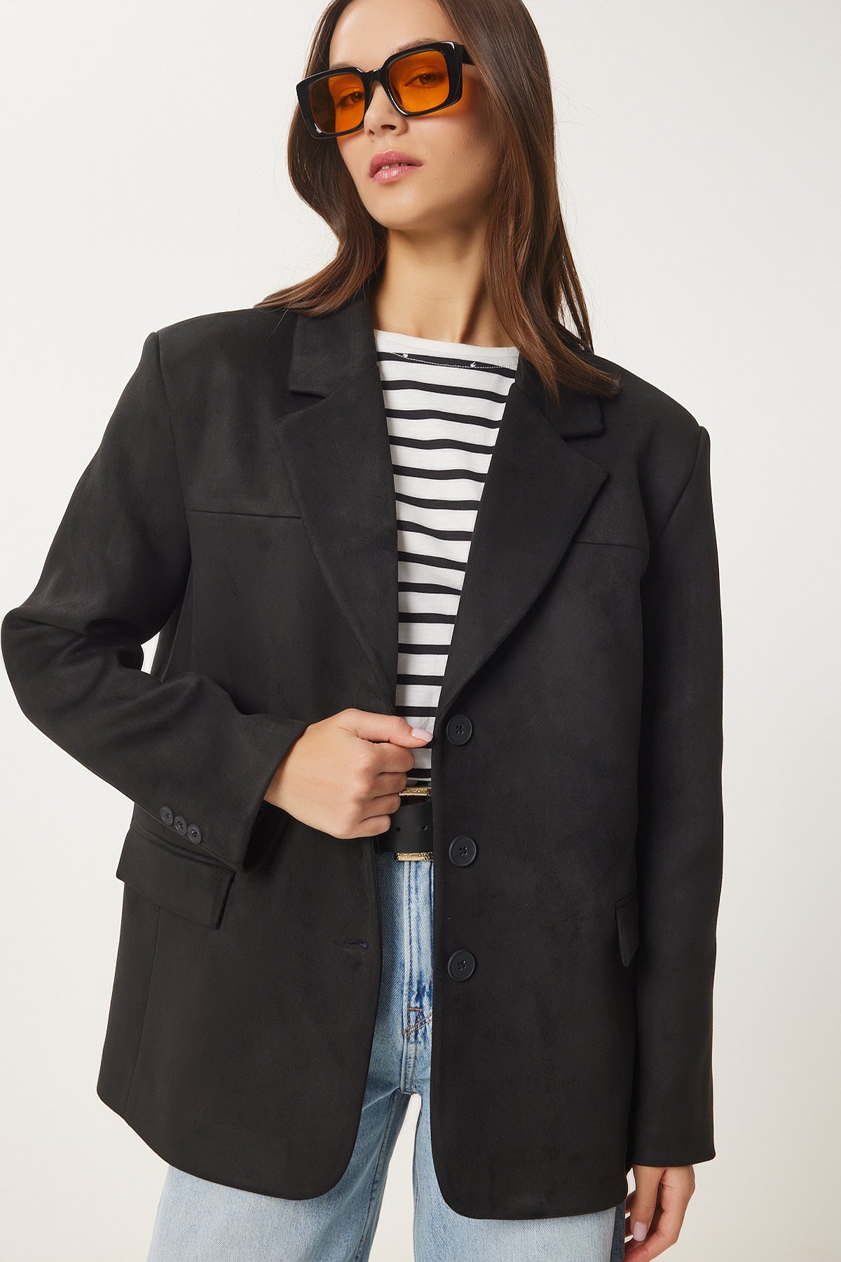 Siyah Premium Süet Blazer Ceket FN03443