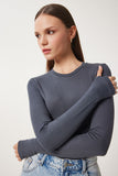 Antrasit Bisiklet Yaka Basic Örme Bluz CR00439