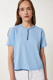Mavi Kontrast Dikiş Detaylı Örme T-Shirt TP00087