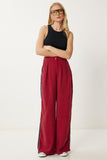 Bordo Şeritli Modal Palazzo Pantolon NS00445
