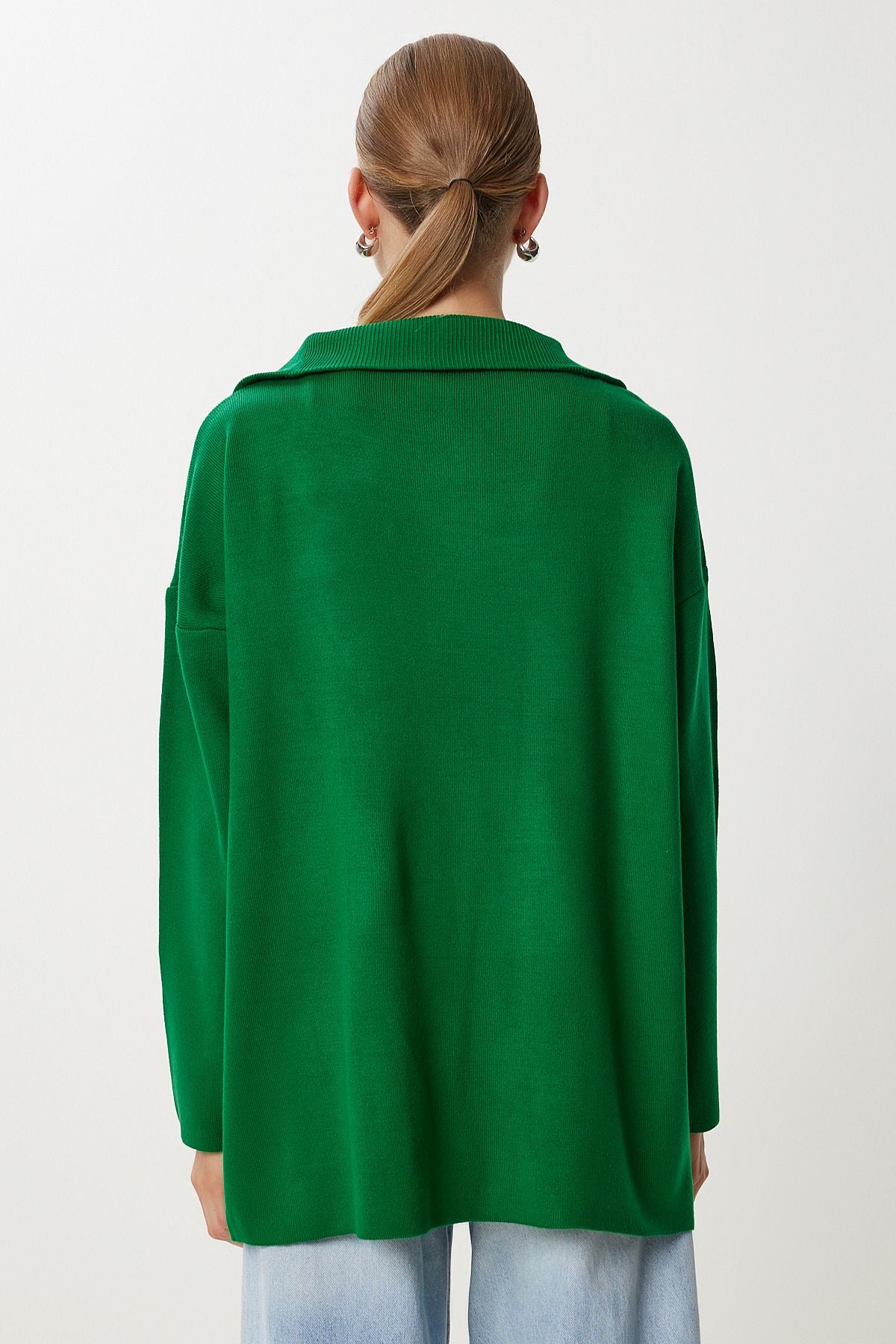 Koyu Yeşil Fermuarlı Oversize Triko Kazak YY00263