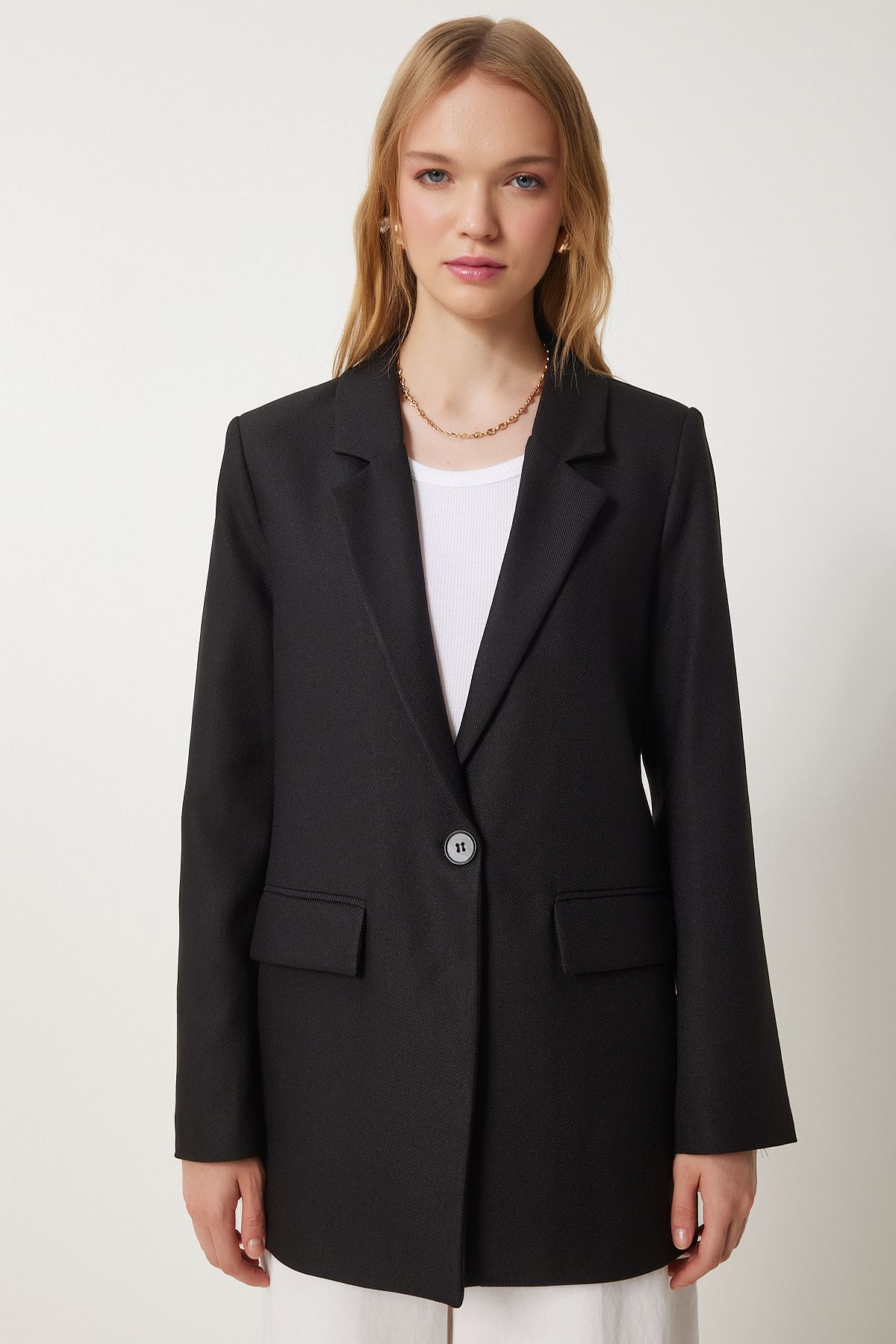 Siyah Vatkalı Dokuma Blazer Ceket HL00005
