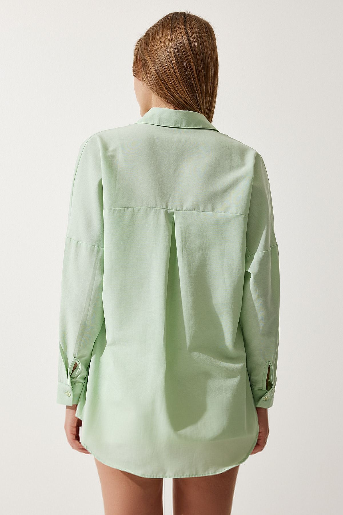 Uçuk Yeşil Oversize Uzun Basic Gömlek  DD00842