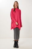 Koyu Pembe Yandan Yırtmaçlı Oversize Panço Kazak YY00005