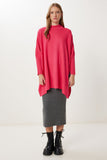 Koyu Pembe Yandan Yırtmaçlı Oversize Panço Kazak YY00005