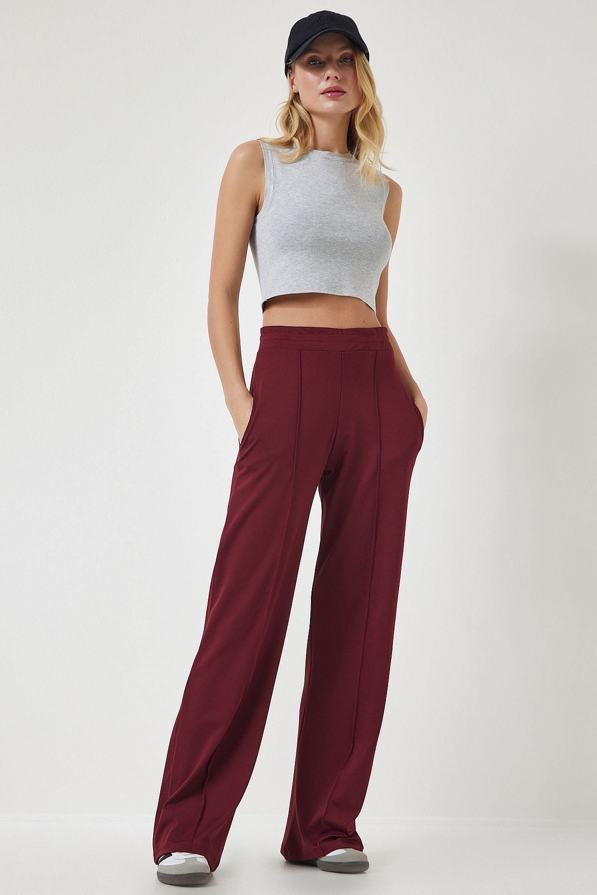 Bordo Yüksek Bel Esnek Eşofman Pantolon  BF00030