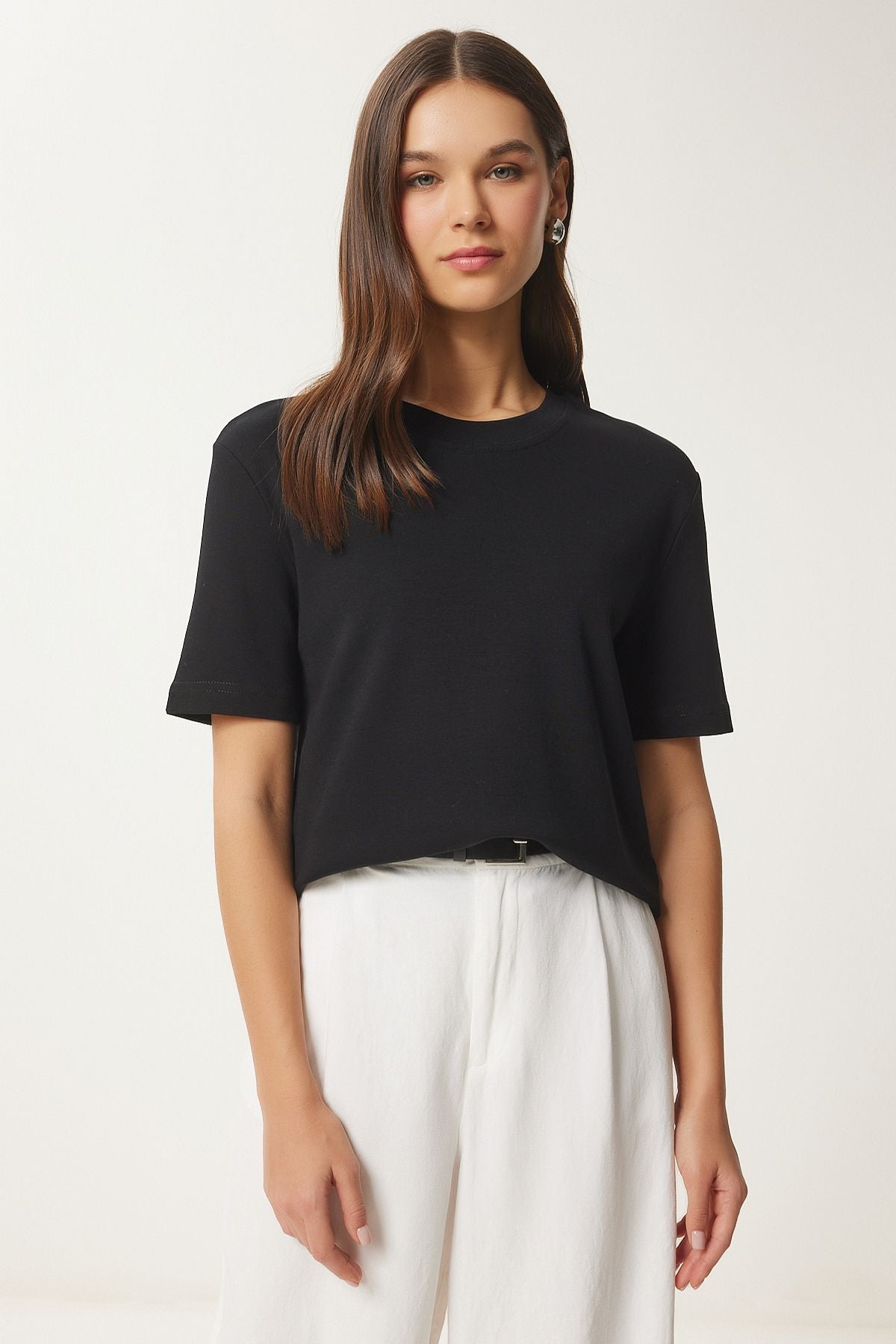 Siyah Pamuklu Basic Örme T-Shirt AG00001