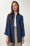 Lacivert Oversize Uzun Basic Gömlek 3900 DD00842