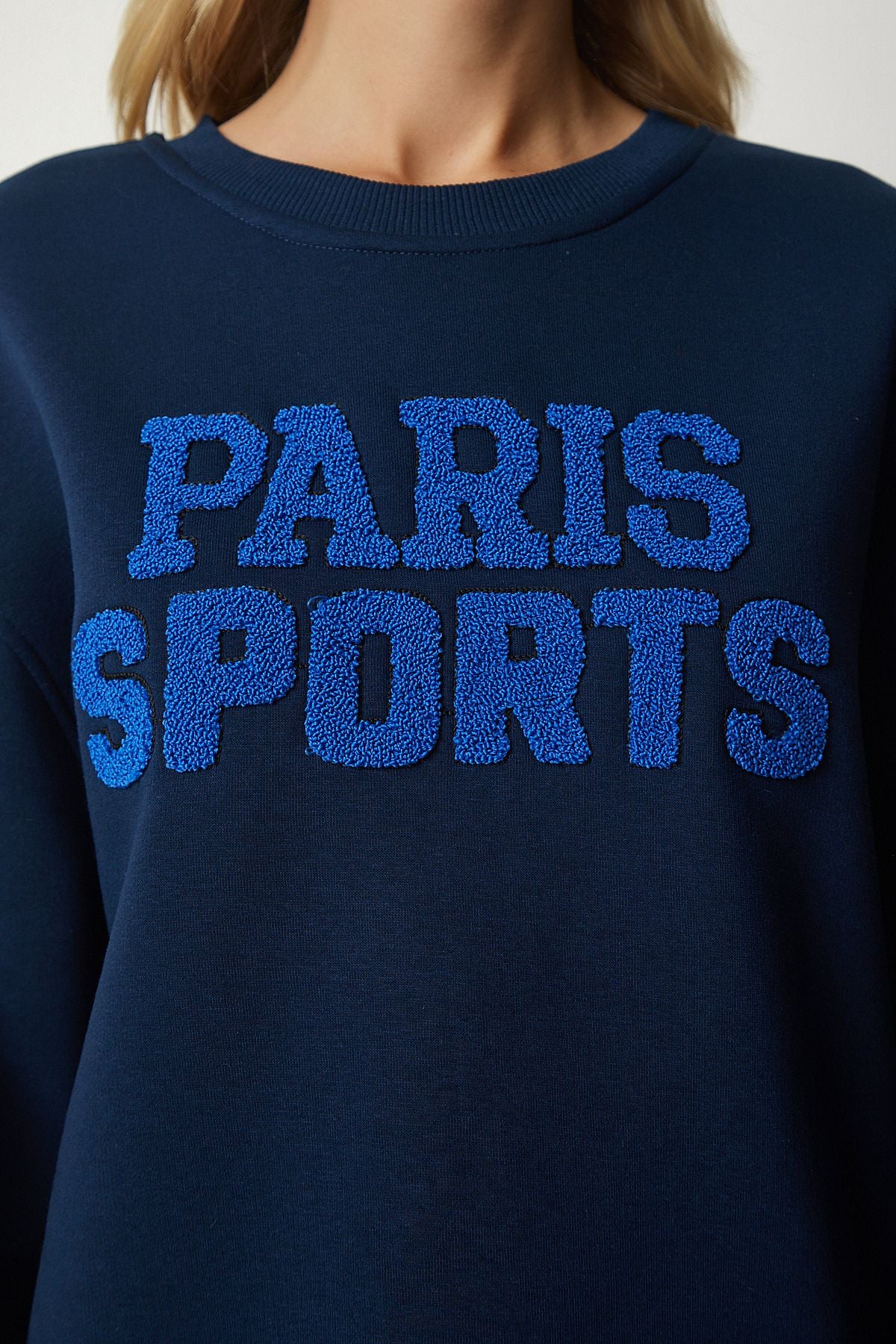 Lacivert Nakışlı Şardonlu Oversize Sweatshirt DP00190