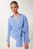 Mavi Gömlek Yaka Çizgili Anvelop Poplin Bluz DP00244