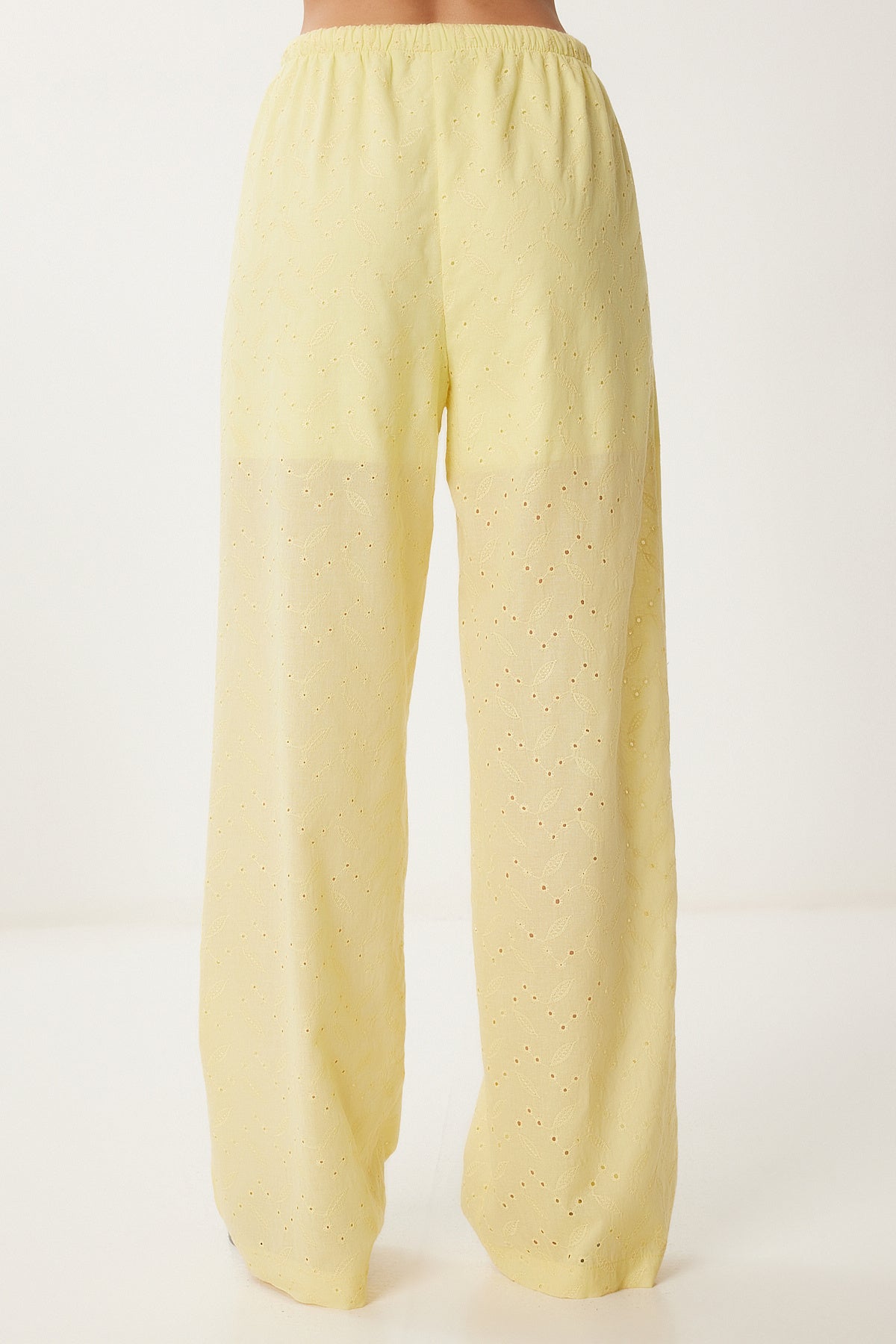 Sarı Fistolu Geniş Paça Keten Pantolon RG00058