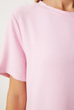 Pembe Yandan Yırtmaçlı Yazlık Uzun Örme Elbise HW00011