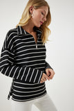 Siyah Çizgili Oversize Mevsimlik Triko Bluz UB00258