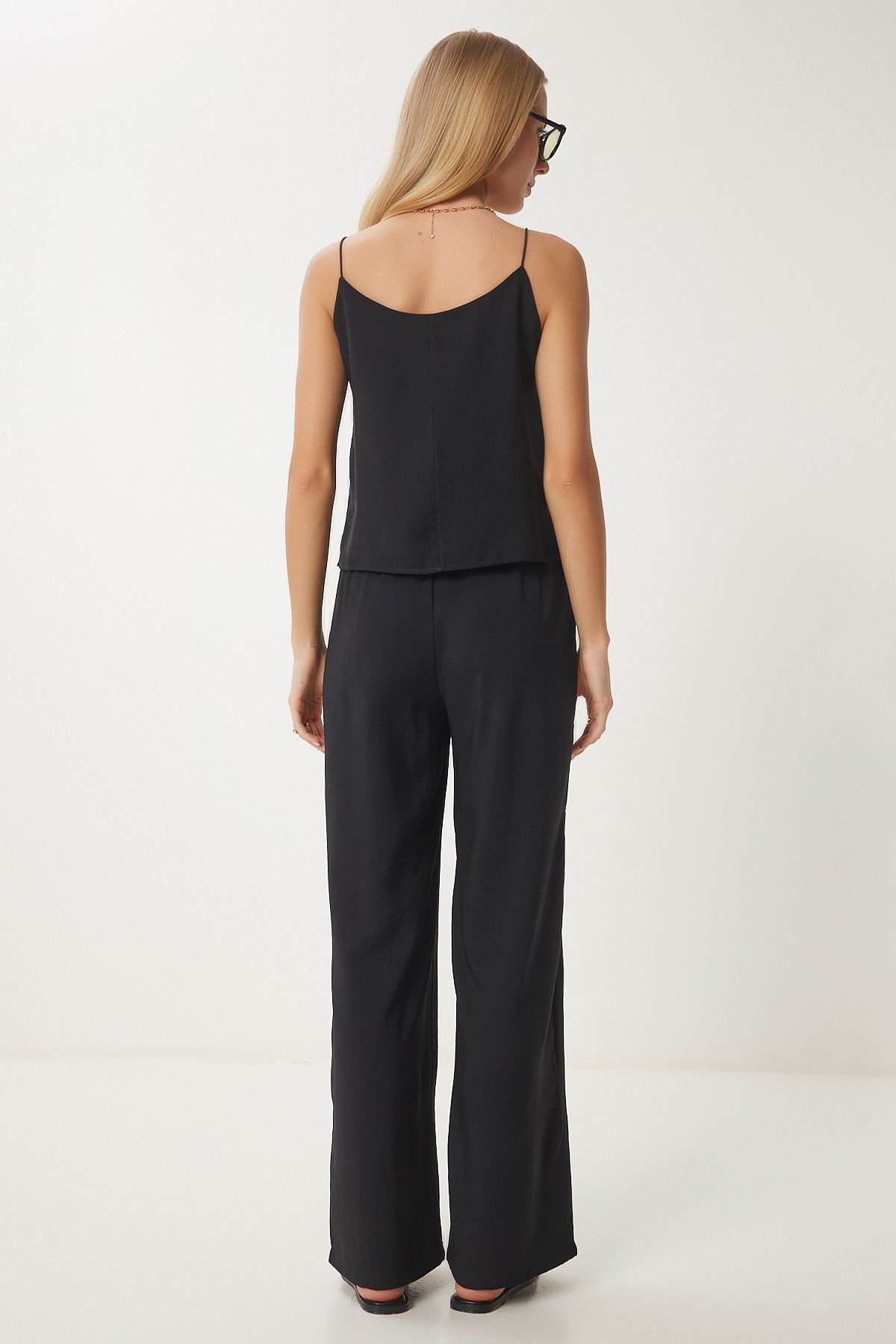 Siyah Askılı Dokuma Bluz Pantolon Takım MC00293