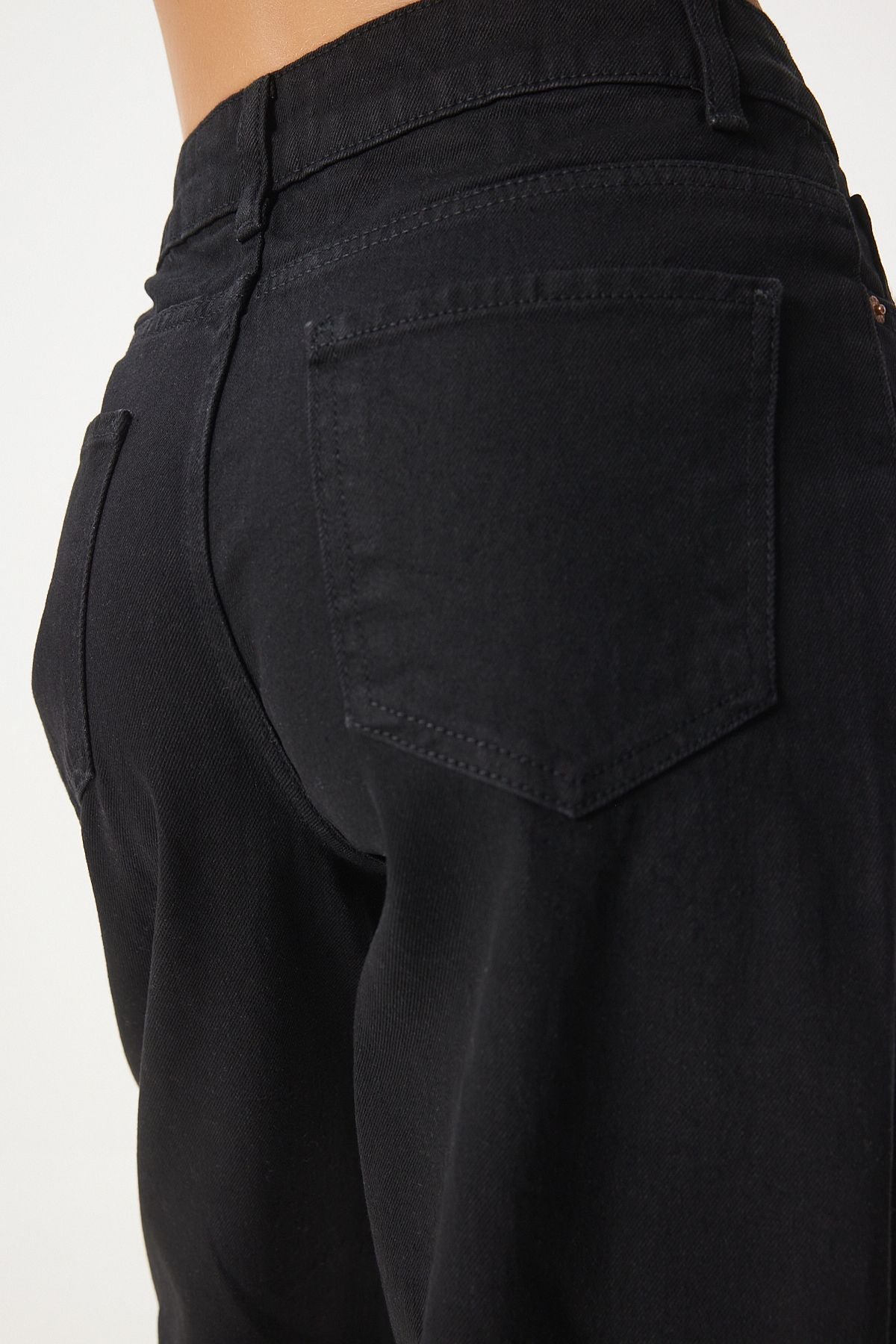 Siyah Yüksek Bel Baggy Jean Pantolon UT00006