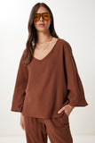 Kahverengi Müslin Bluz Pantolon Takım  FN03473