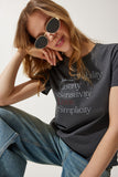 Füme Baskılı %100 Pamuk Örme T-Shirt WO00036