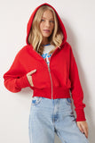 Kırmızı Kapüşonlu Şardonlu Fermuarlı Sweatshirt OW00051